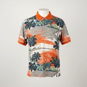 Vintage Y2K Rooky‎ Mens XXL Hawaiian Shirt Palm Tree Print Orange Collar
